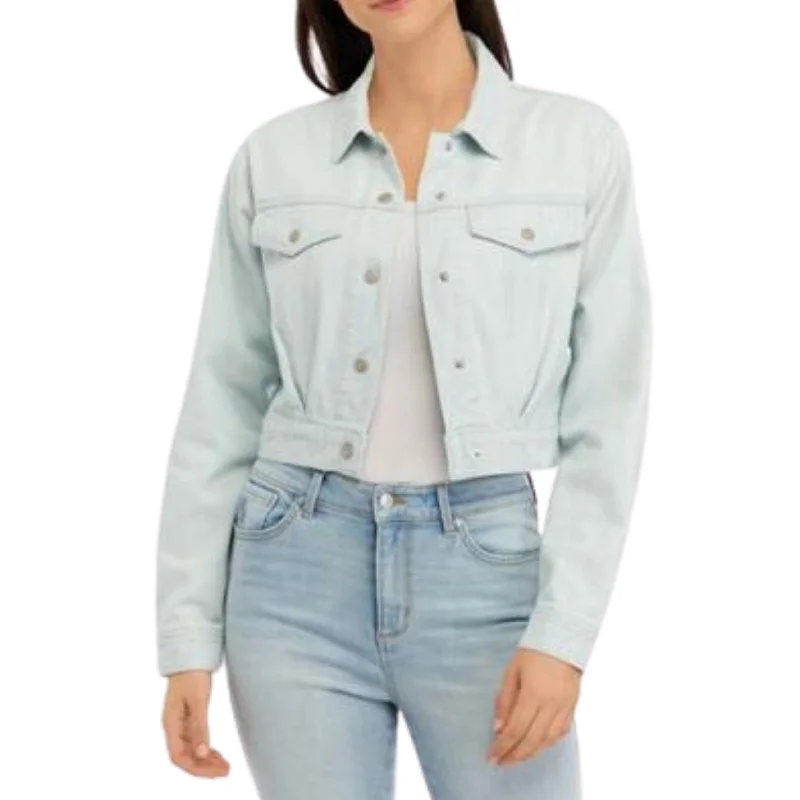 GLORIA VANDERBILT -  Cropped Trucker Jacket with Pleats Herringbone Jacket Checkered Jacket Solid Jacket