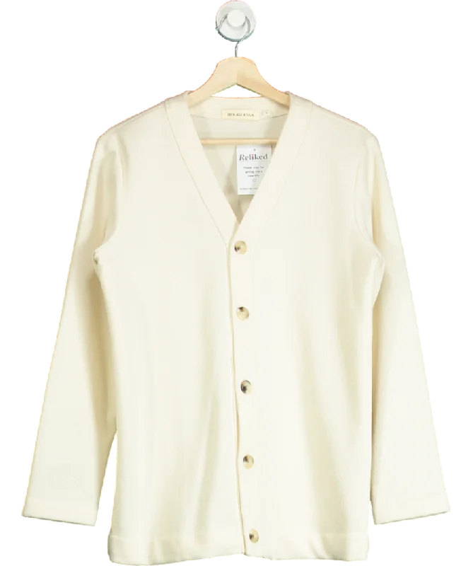 bouguessa Cream Button Fronted Cardigan UK S Welt Pockets Slit Pockets Flap Pockets