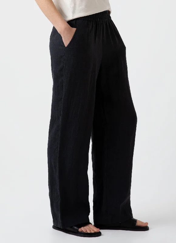 Women's Drawstring Wide Leg Trouser in Black Trousers sophisticated sleek