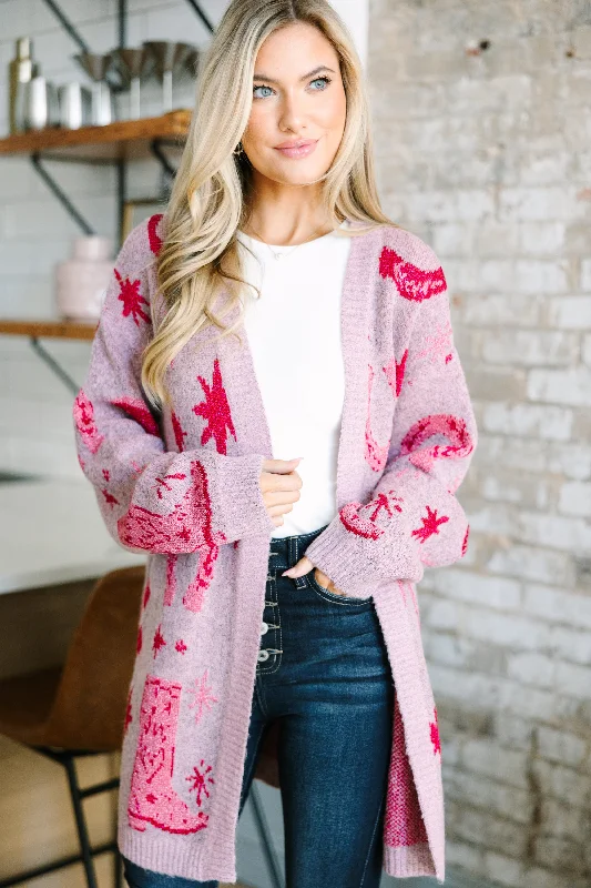 Cowboy Craze Blush Pink Printed Cardigan Toggled Drawstring Belted