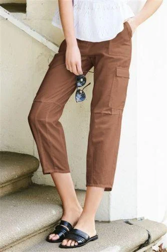 Next Womens Petite Tan Cotton Tapered Trousers Trousers Cargo Utility