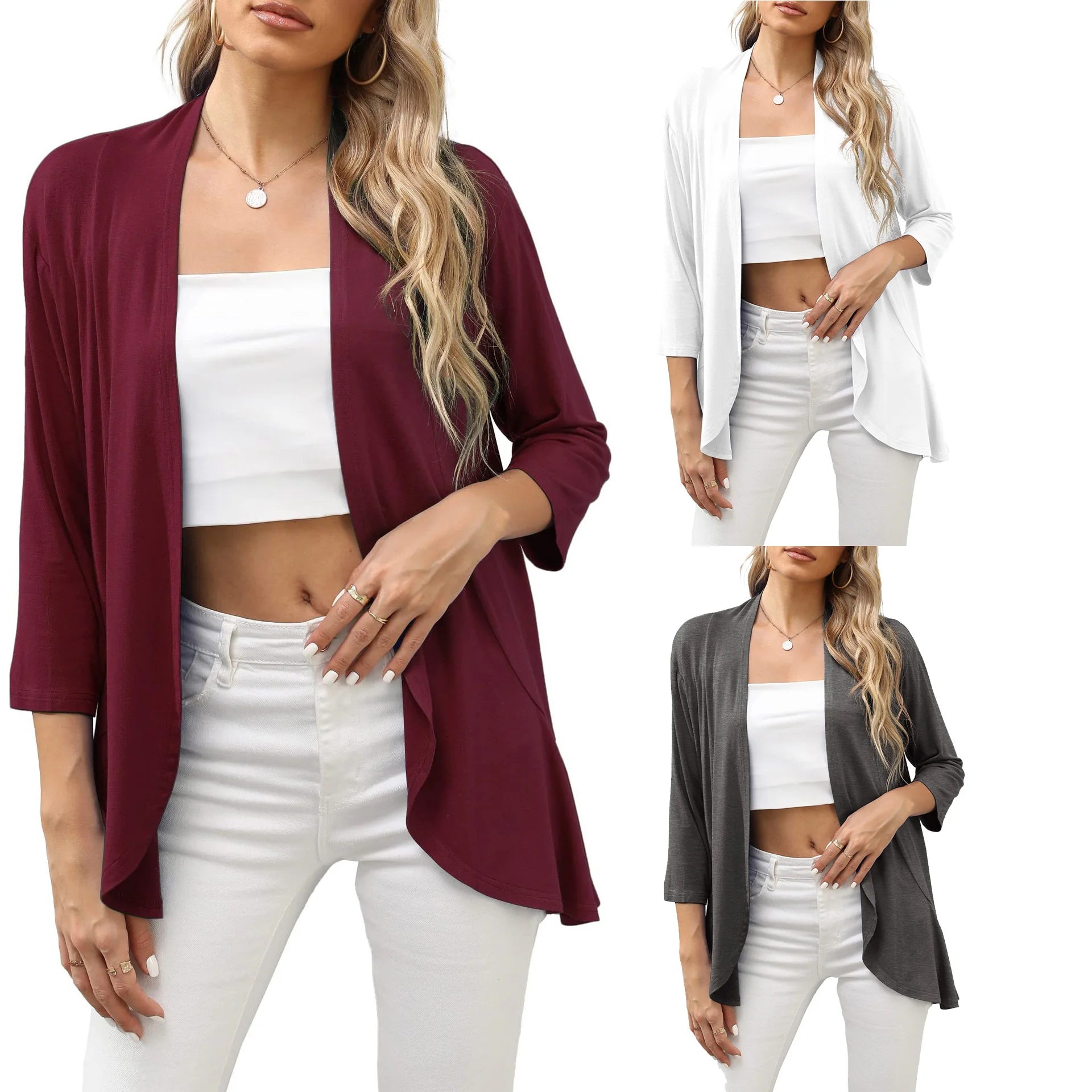 Women Fashion Cardigan Spring Solid Color Cardigan Top Open Stitch Solid Female Autumn Cashmere Blend Cotton Blend Poly Blend