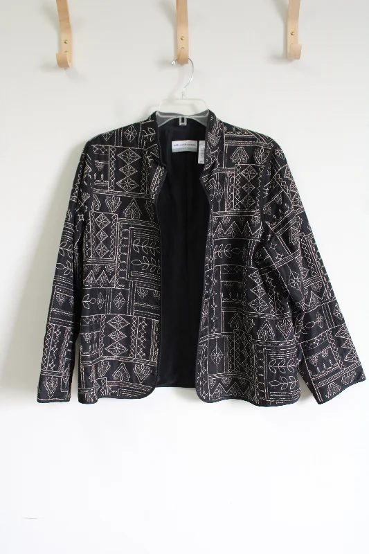 Alfred Dunner Black Embroidered Light Jacket | 14 Petite Jersey Jacket Tulle Jacket Batik Jacket