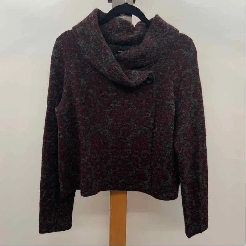 Adrienne Vittadini Women's Size M maroon Swirls Cardigan Hooded Caped Shawl Collar