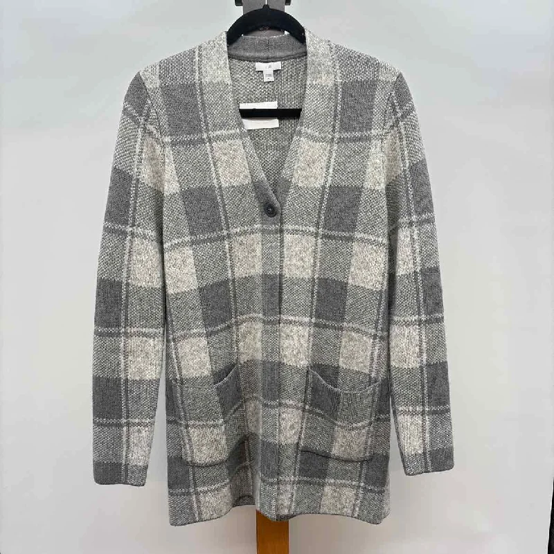 JJill Women's Size XS Gray Plaid Cardigan Stretchy Elastic Breathable