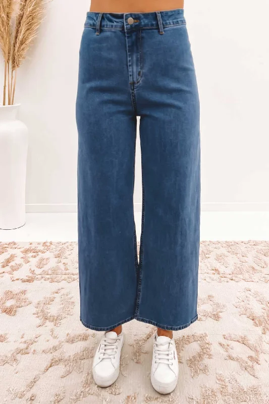 Cayn Denim Pant Mid Blue Fashionable Tapered Leg Pants