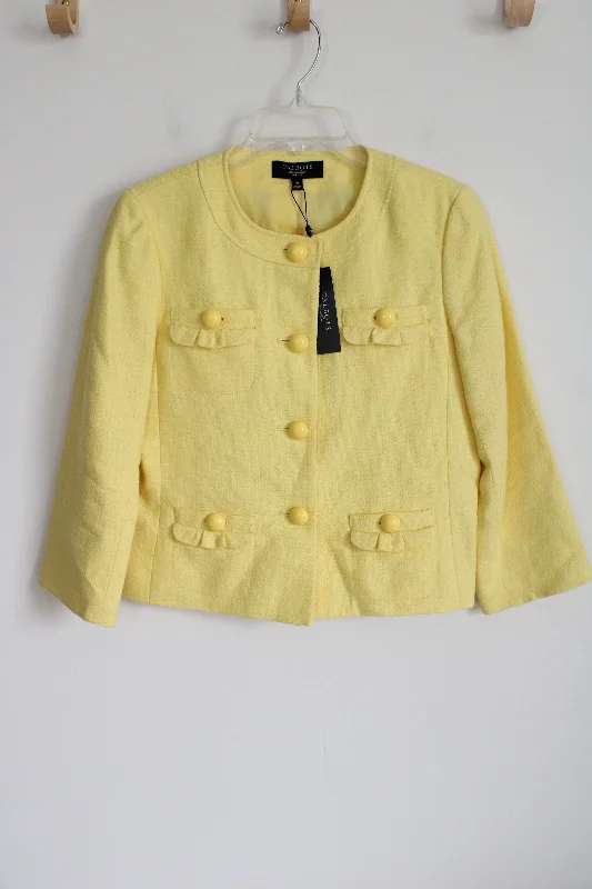 NEW Talbots Linen Blend Yellow Blazer Jacket | 4 Petite Fleece Fabric Down Fabric Feather Fabric