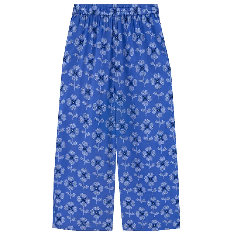 Cross Stitch Flowers Trousers in Ultramarine by The Tiny Big Sister - Last One In Stock - EUR 34 (UK 6) Trousers Summer Linen