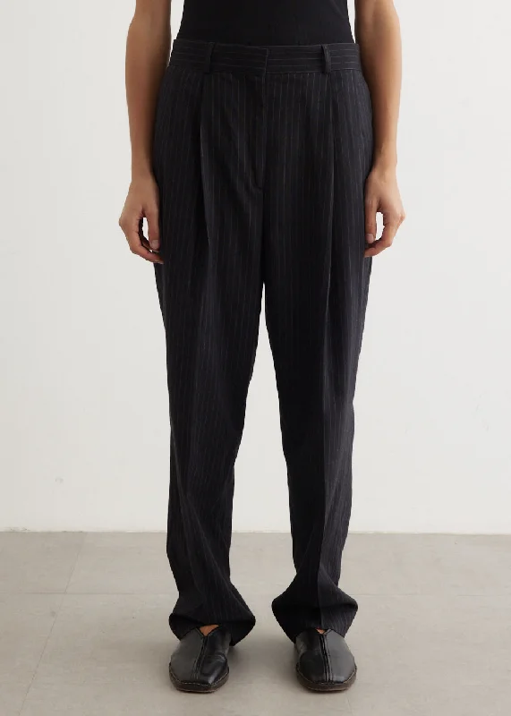 Double-Pleated Tailored Pinstripe Trousers Trousers Denim Distressed