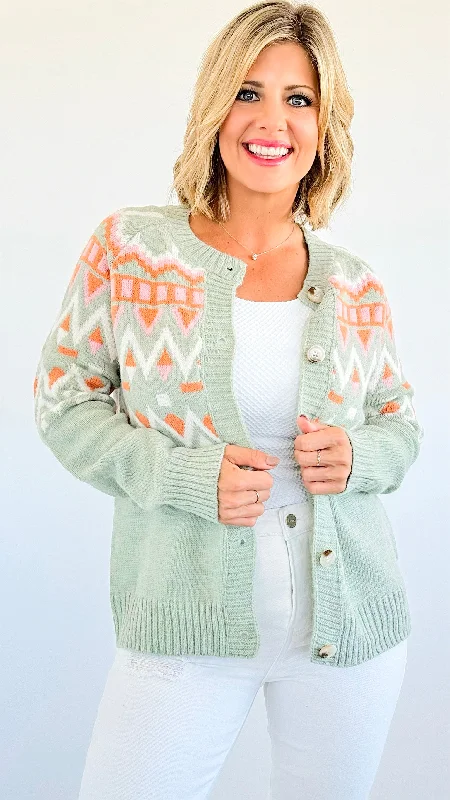 Alpine Glow Buttoned Cardigan Houndstooth Herringbone Solid