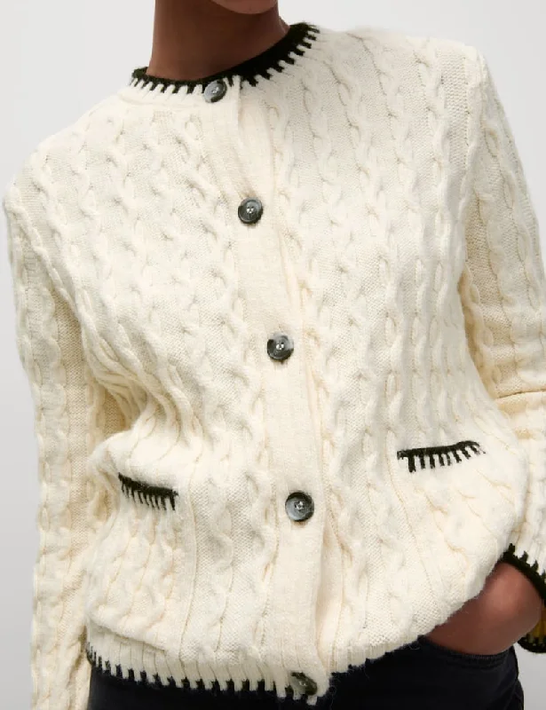 Textured Cable Knit Whipstitch Cardigan Slim Fit Regular Fit Oversized