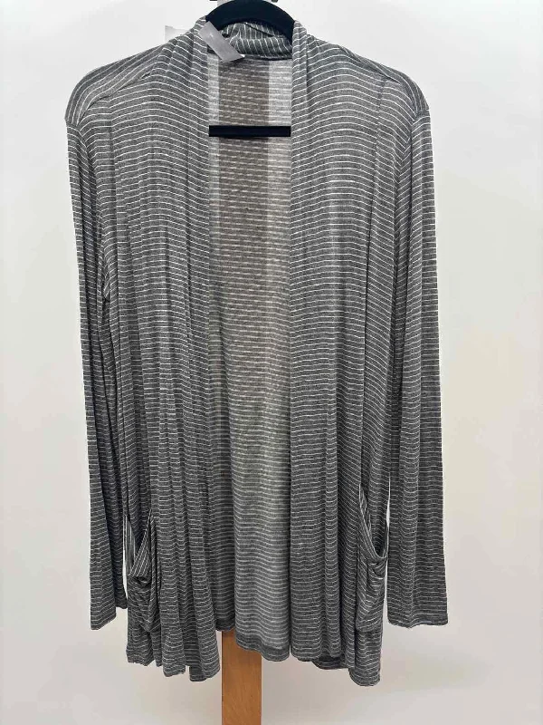 Mahina Women's Size M Gray Stripe Cardigan Velvet Chenille Corduroy