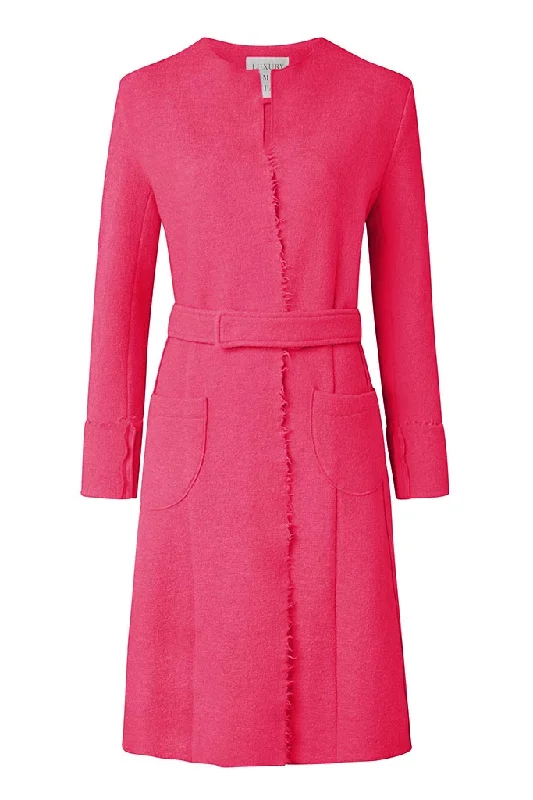 COCO Bright Pink Boiled Wool Cardigan Coat Rayon Fabric Velvet Fabric Corduroy Fabric