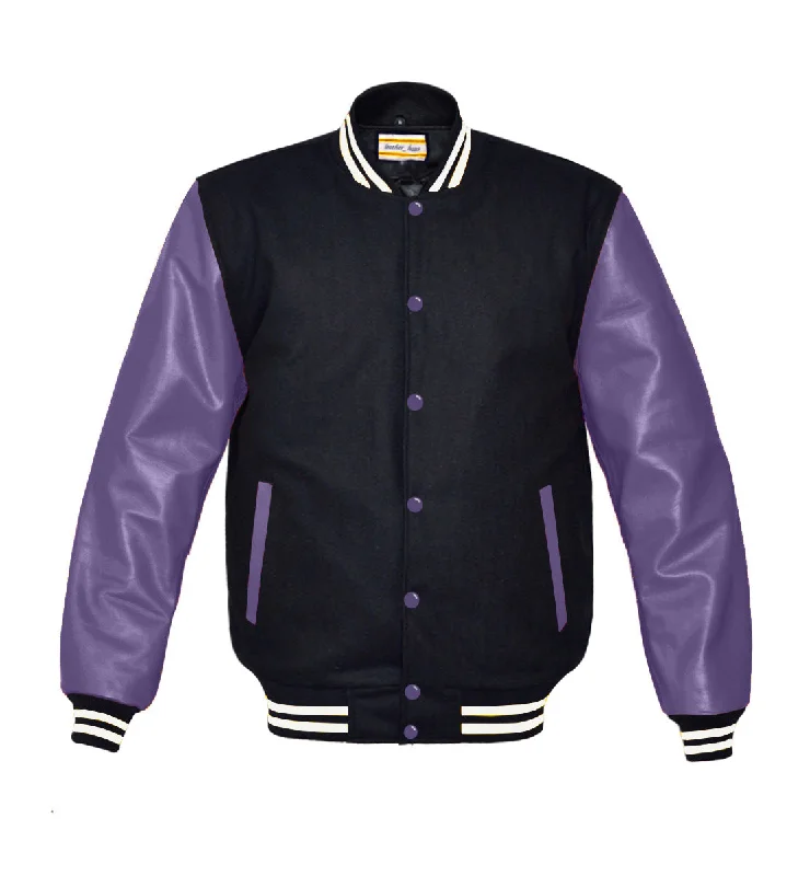 Original American Varsity Real Purple Leather Letterman College Baseball Women Wool Jackets #PRSL-WSTR-PRB-BBand Bomber Jacket Anorak Windbreaker