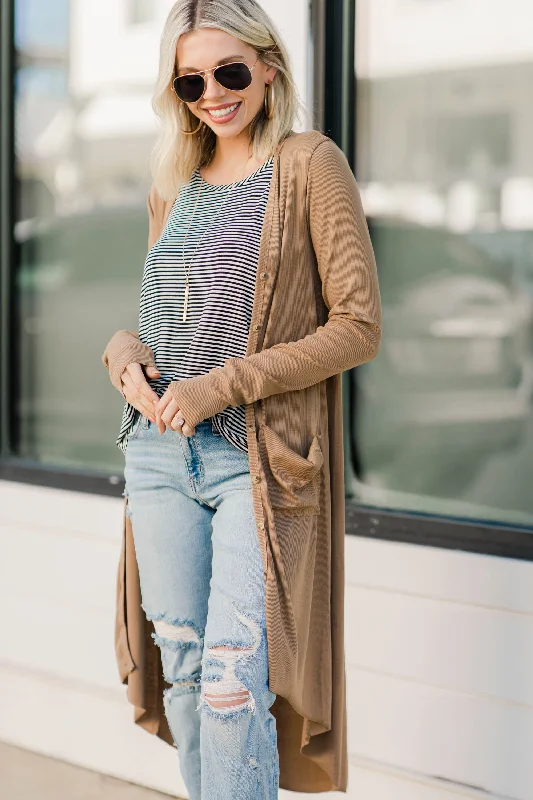 Know You Well Camel Brown Duster Cardigan Plaid Cardigan Polka Dot Checkered