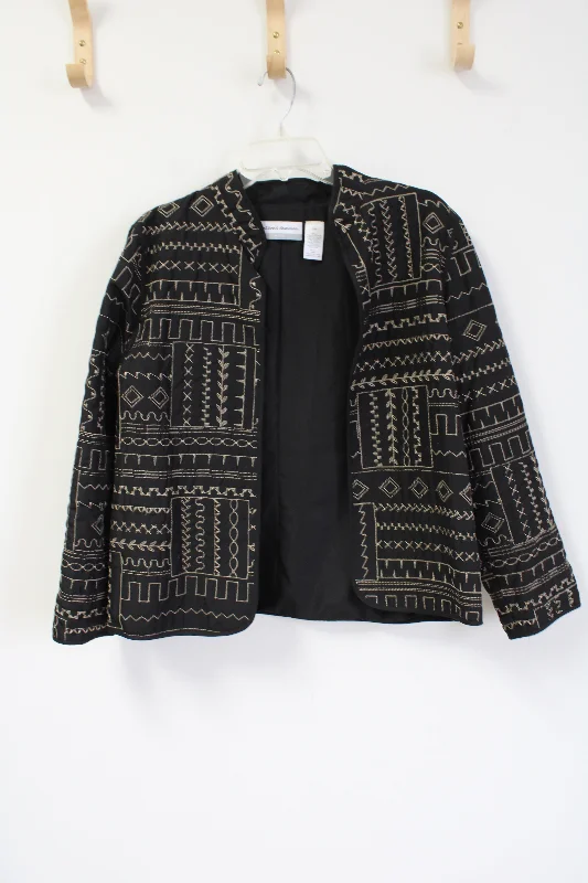 Alfred Dunner Black Gold Embroidered Light Jacket | 12 Petite Corduroy Jacket Velvet Jacket Brocade Jacket