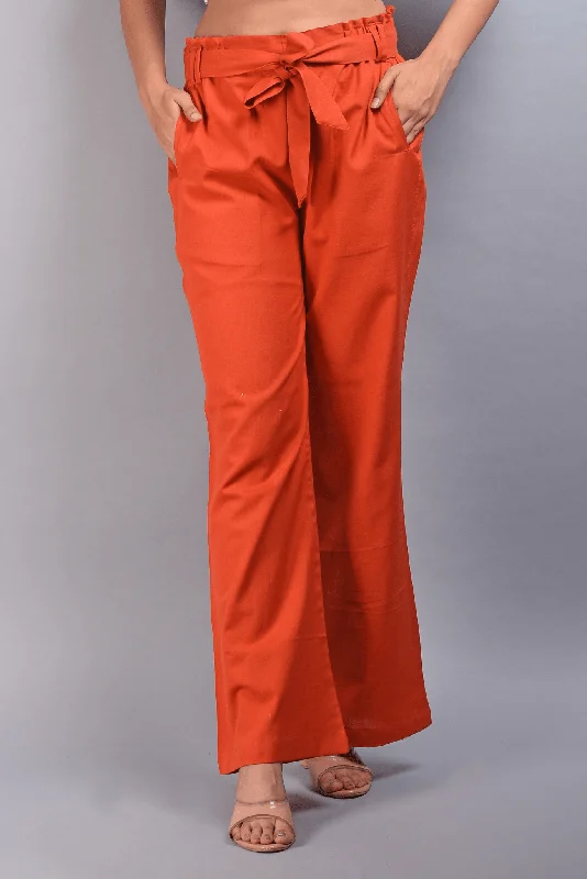 Orange Cotton Linen Wide Leg Trousers For Women Trousers sophisticated sleek