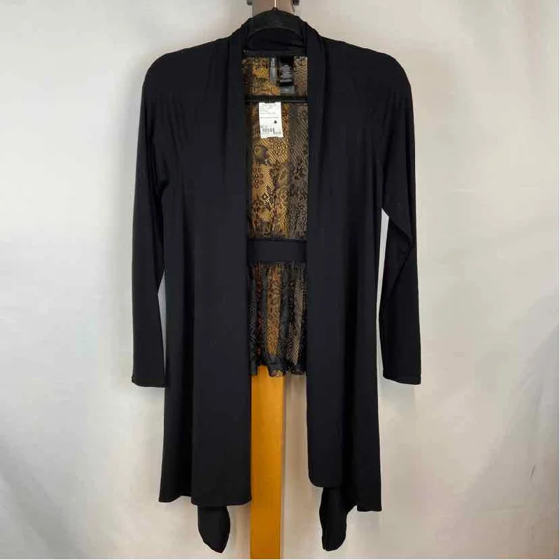 Bisou Bisou Women's Size S Black Lace Cardigan Front Pockets Side Pockets Patch Pockets