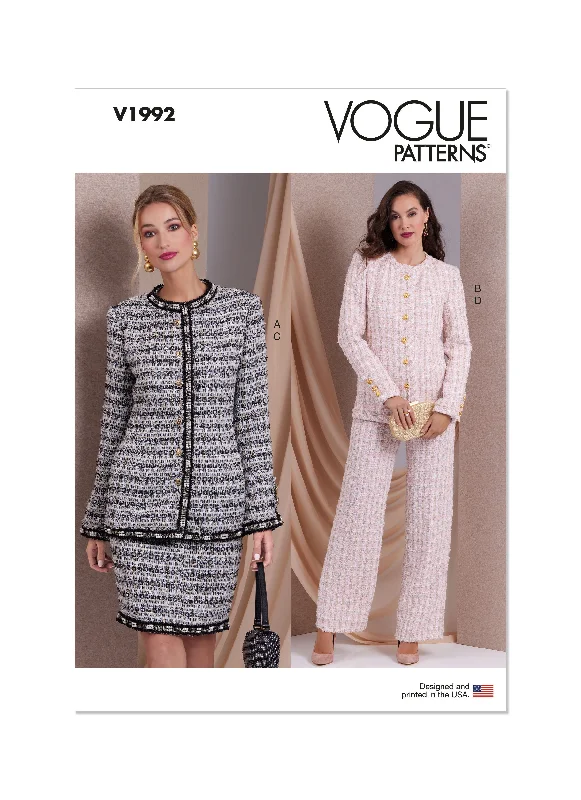 Vogue Pattern V1992 Misses' Jackets, Skirt and Pants Fleece Jacket Down Jacket Feather Jacket