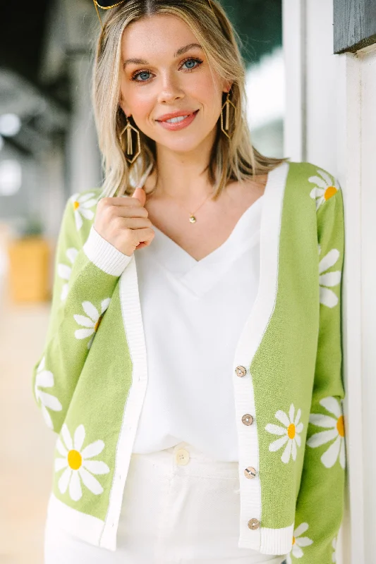 Feeling So Fun Lime Green Flower Cardigan Tailored Straight A-Line