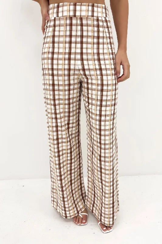 Lulu Pant Brown Check Formal Wide-Leg Pants