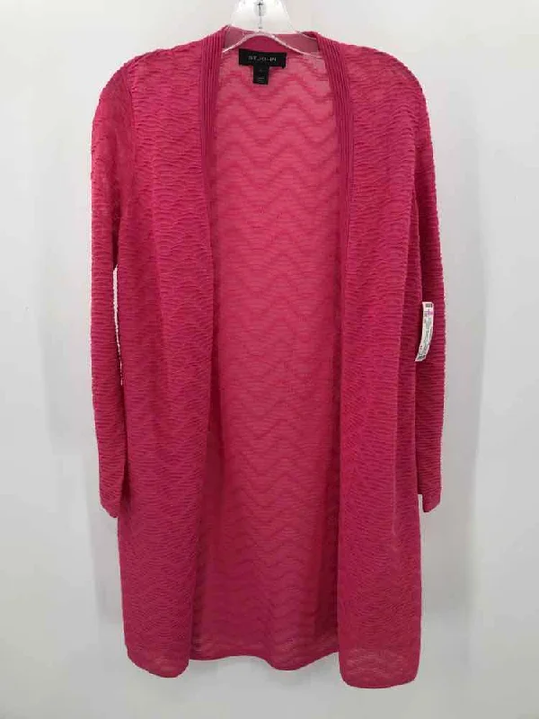 Pre-Owned St John Pink Size XS Long Cardigan Embroidered Appliqued Beaded