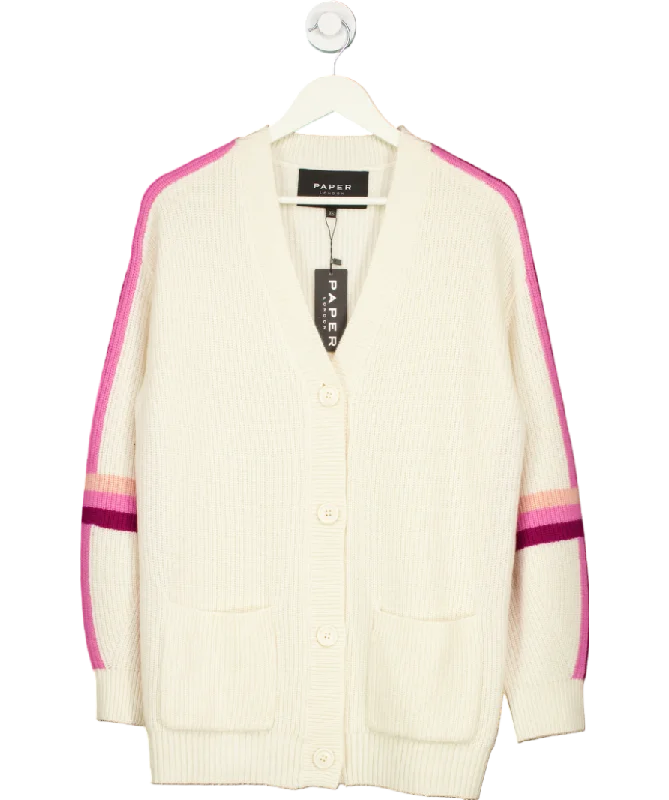 Paper London Cream Daffodil Cardigan 100% Merino Wool UK XS Front Pockets Side Pockets Patch Pockets