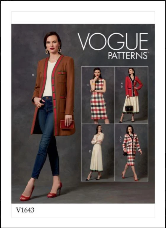 Vogue Pattern V1643 Misses'/Misses' Petite Jacket, Dress and Skirt Lace Jacket Ribbed Jacket Sequined Jacket