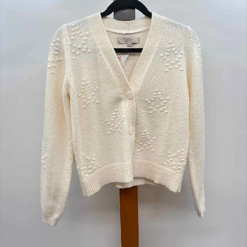 Loft Women's Size XS Ivory Textured Cardigan Chenille Blend Fleece Blend Nylon Blend