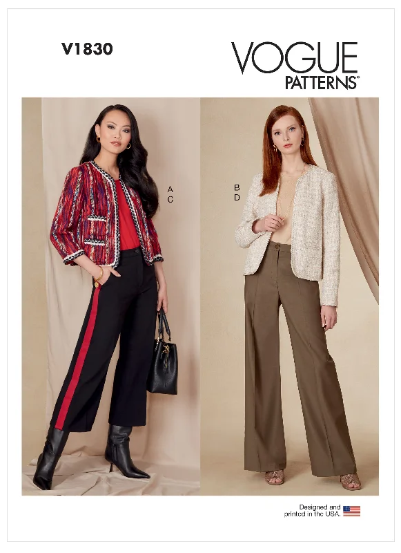 Vogue Pattern V1830  Misses' Jacket and Pants Notch Collar Jacket Peter Pan Collar Jacket Cowl Neck Jacket