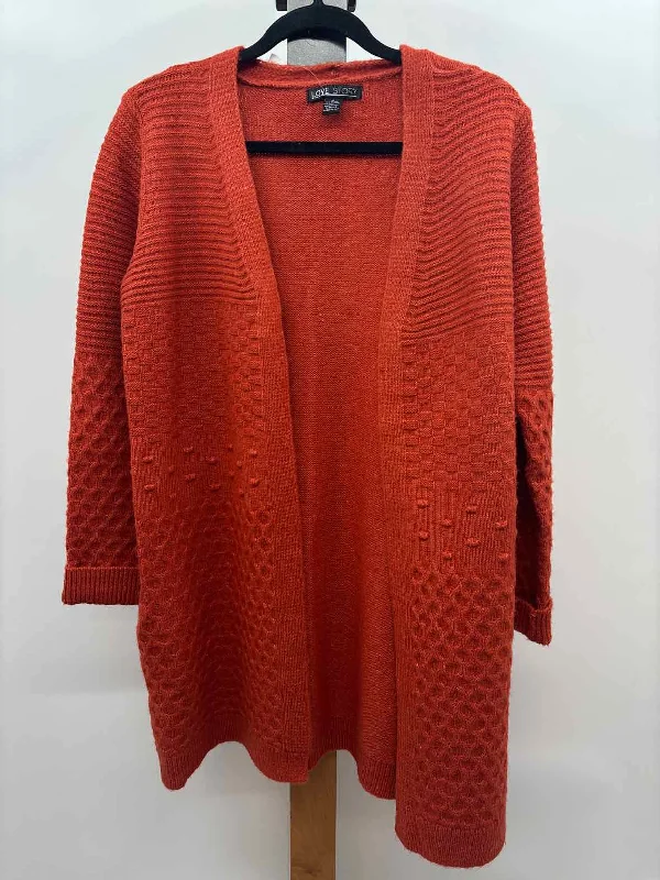 Love Story Women's Size M Orange Textured Cardigan Fitted Slim Tailored