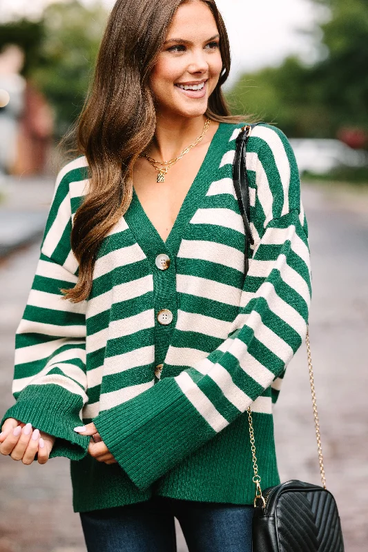 Looking Out Emerald Green Striped Cardigan Satin Blend Silk Blend Wool Blend