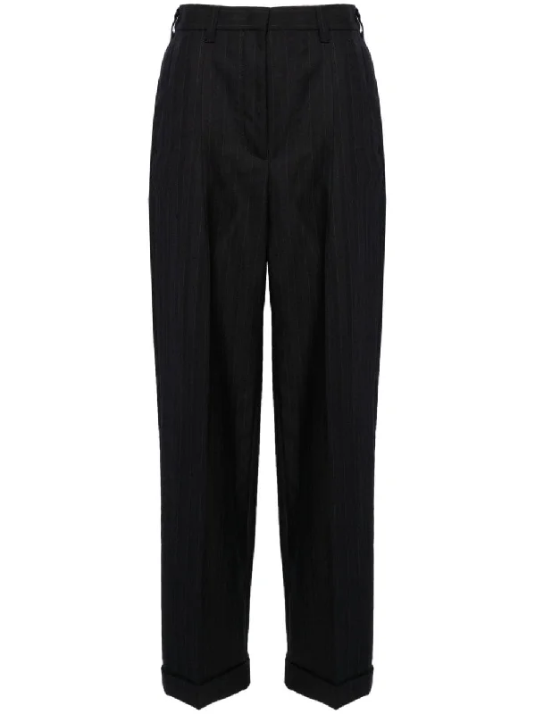 high-waisted pinstripe tailored trousers Trousers Yoga Stretchy