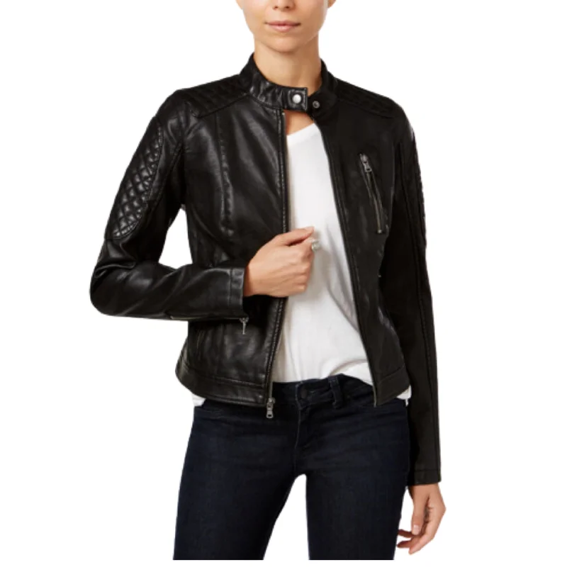 LEVI'S - Faux Leather Biker Jacket A-Line Jacket Boat Neck Shawl Collar