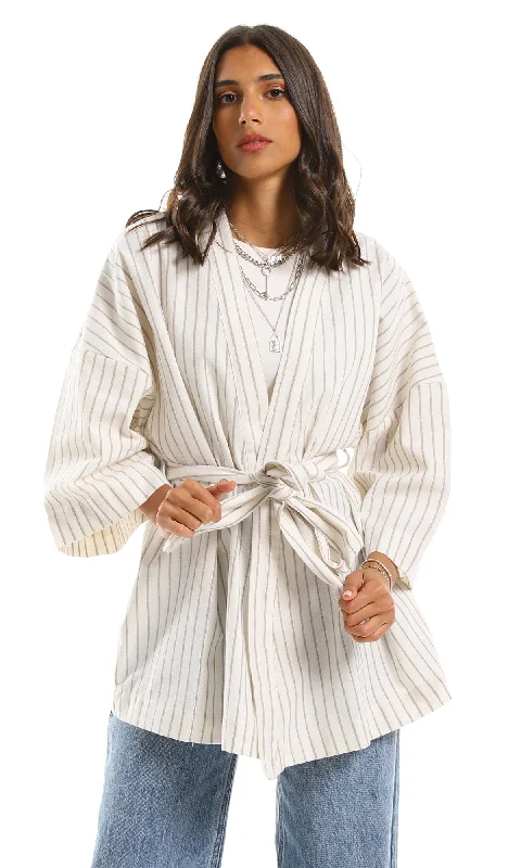 97339 Striped Long Sleeve Cardigan With Shiny Detailing - Multicolor Boxy Cardigan Fitted Cardigan A-Line