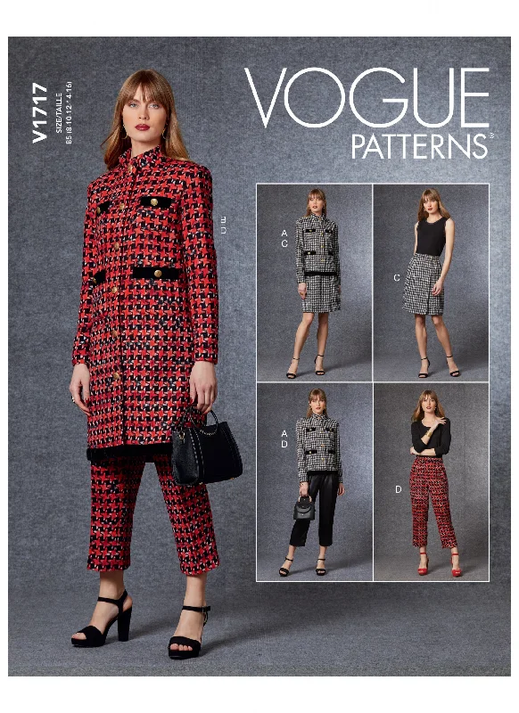 Vogue Pattern V1717 Misses' Jacket, Skirt & Pants Collared Jacket Crew Neck Jacket Turtle Neck Jacket