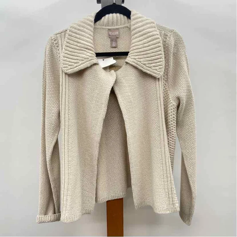 Chico's Women's Size M Beige Textured Cardigan Tailored Straight A-Line