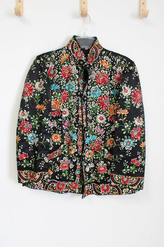 Vintage Chinese Silk Embroidered Jacket | 40 Collared Jacket Crew Neck Jacket Turtle Neck Jacket