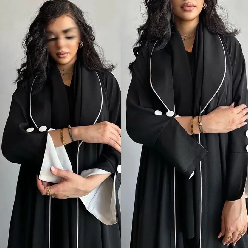 Muslim Women Button Split Sleeve Open Abaya Cardigan Kimono Dress M S5030209 Wool Fabric Cashmere Fabric Tweed Fabric