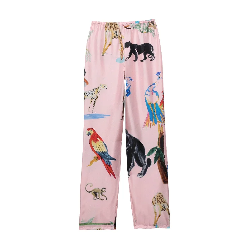 Animal Pink Party Silk Trousers Trousers fashionable chic