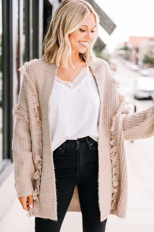 Give Your All Mocha Brown Fringe Cardigan Welt Pockets Slit Pockets Flap Pockets