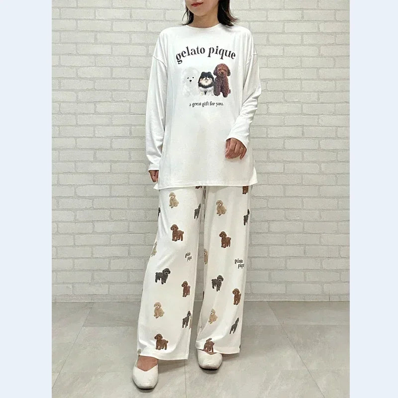 Pajamas Room Wear Ladies Autumn Women's Pajamas Set Puppy Long Sleeves Trousers 40-65kg Wear Trousers Tapered Slim Fit