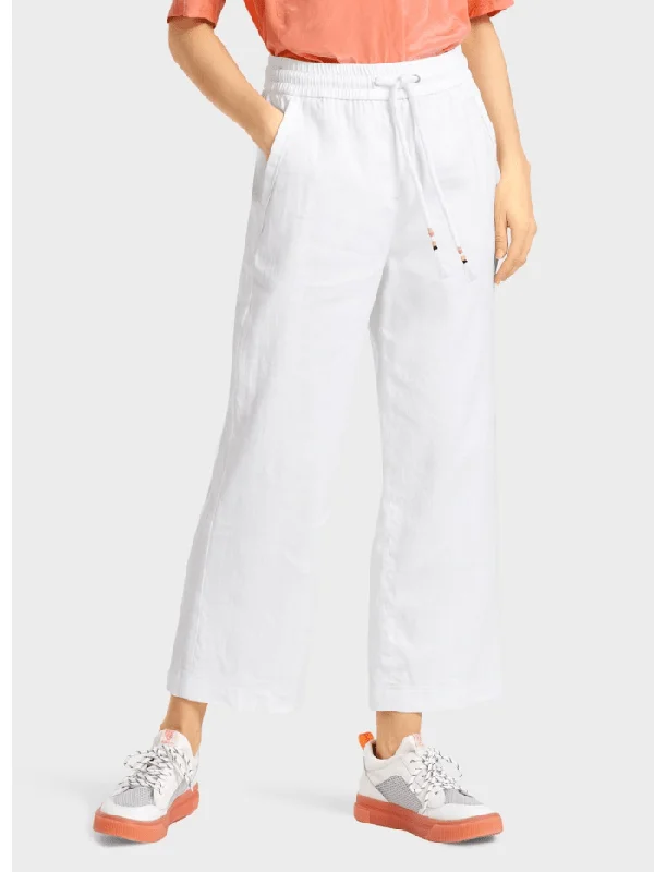 Marc Cain Sports White Cotton Linen Cropped Trousers US 81.40 W03 COL 100 Trousers chic fashionable