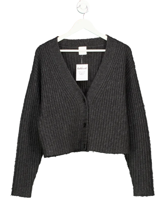 MADELEINE THOMPSON Grey Cashmere And Wool Cardigan UK S Zippered Front Buttoned Front Snap Front