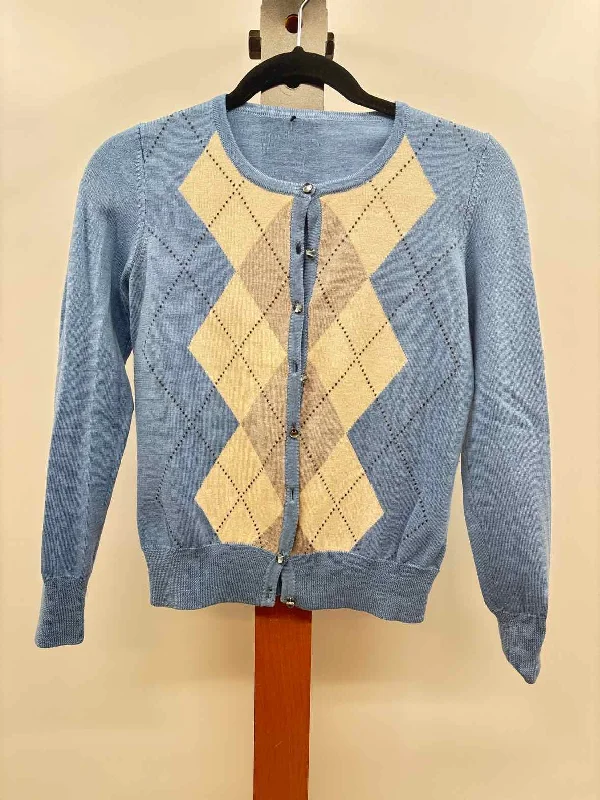 Unbranded Women's Size xxs Baby Blue Argyle Cardigan Satin Blend Silk Blend Wool Blend