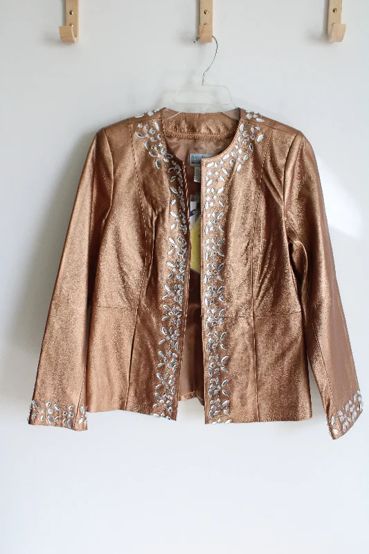 NEW Bradley Bayou Copper Genuine Leather Sequined Jacket | XS Appliqued Jacket Beaded Jacket Sequined Jacket