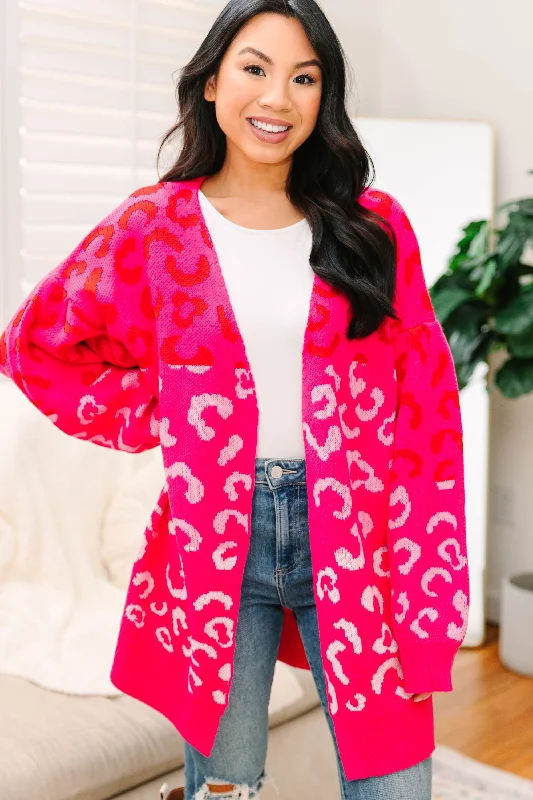 You're The Reason Hot Pink Leopard Cardigan Long Cardigan Short Cardigan Medium Cardigan