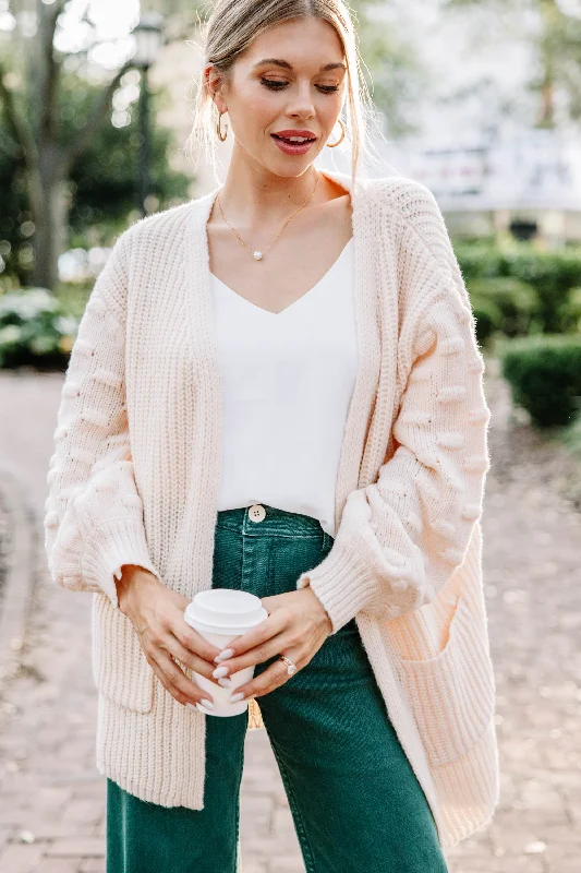 Make Your Day Cream White Pompom Cardigan Solid Color Striped Floral Print