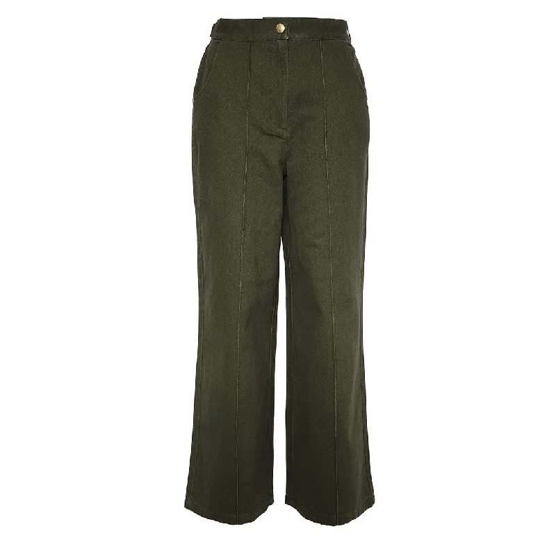 Barbour Womens Allerston Trousers Olive High Waist Slim Fit Ankle Length