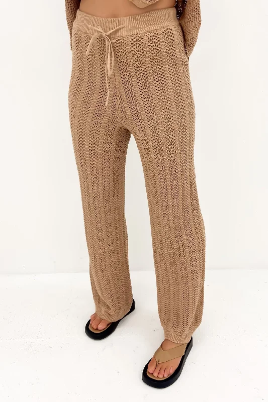 Reagan Crochet Pant Taupe Relaxed Linen Pants